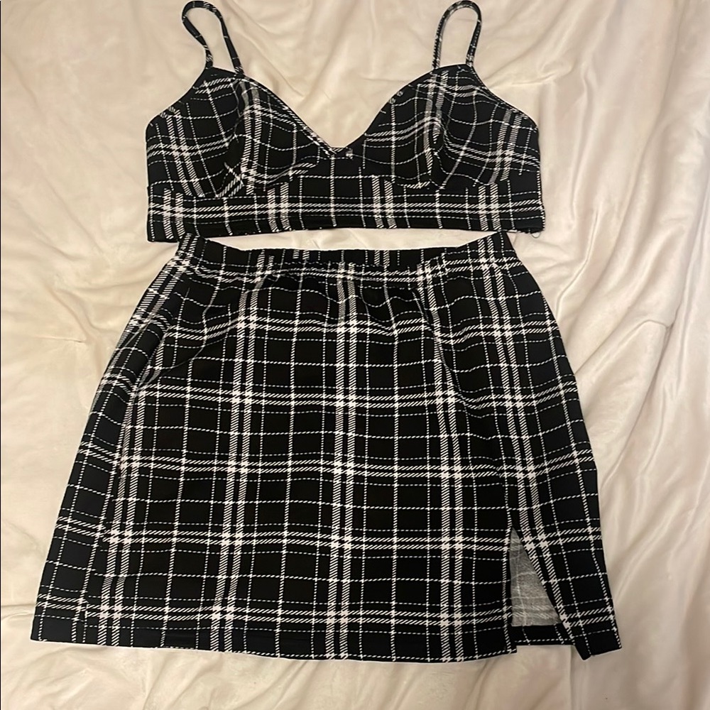 Black and White Plaid Skirt and Top